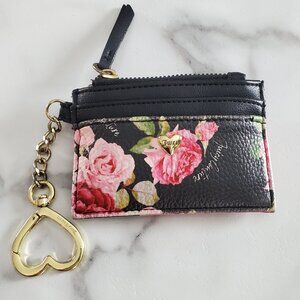 Juicy Couture Black Floral ID Card Holder with Heart Key Chain